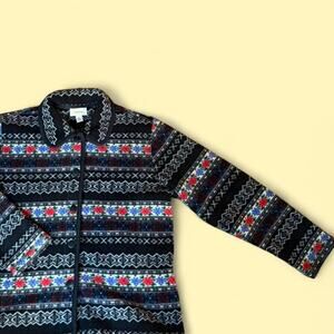 Black Multi Colored Vintage Y2K Talbots FLeece Button Up